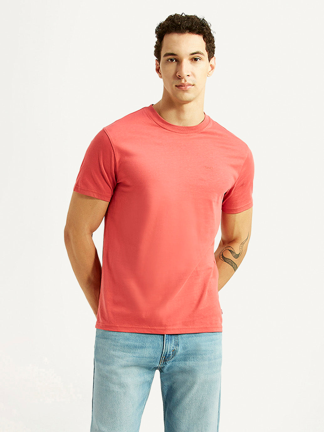 Men's Solid Coral Slim Fit T-shirt - Styleshot View