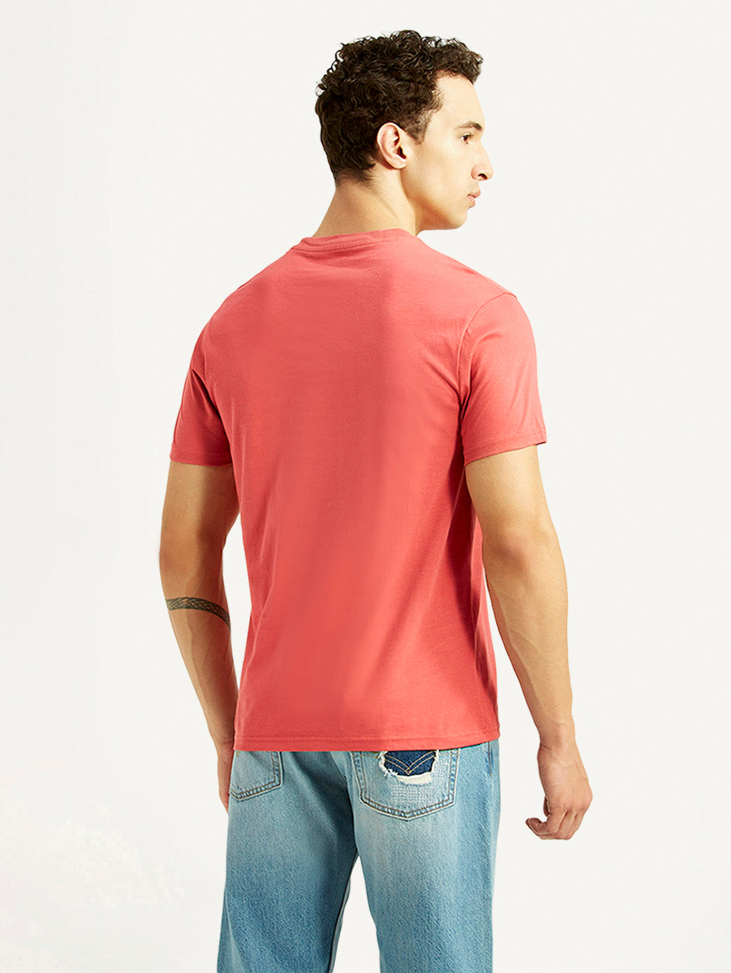 Men's Solid Coral Slim Fit T-shirt - Back View