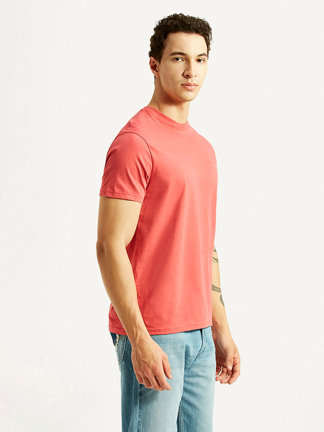 Men's Solid Coral Slim Fit T-shirt - Side View
