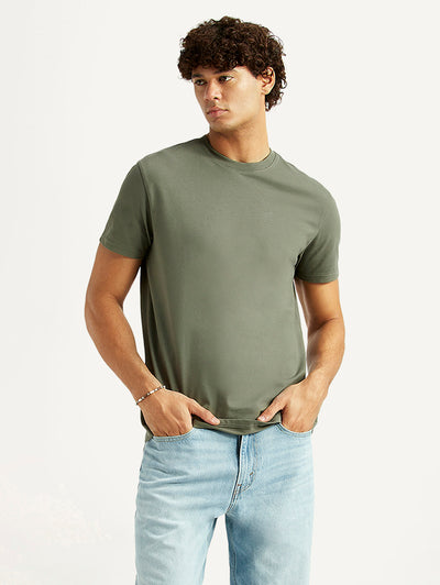 Men's Solid Olive Slim Fit T-shirt-image-29
