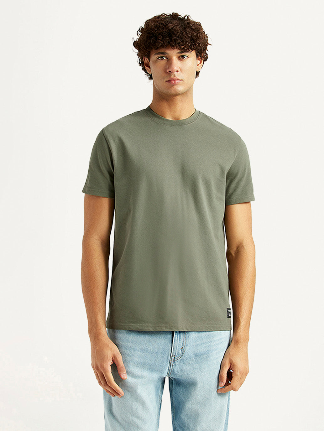 Men's Solid Olive Slim Fit T-shirt - Front View