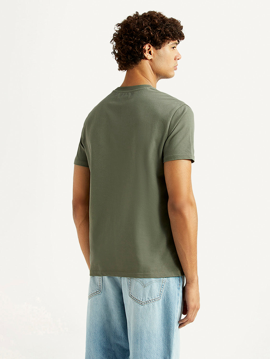 Men's Solid Olive Slim Fit T-shirt - Back View