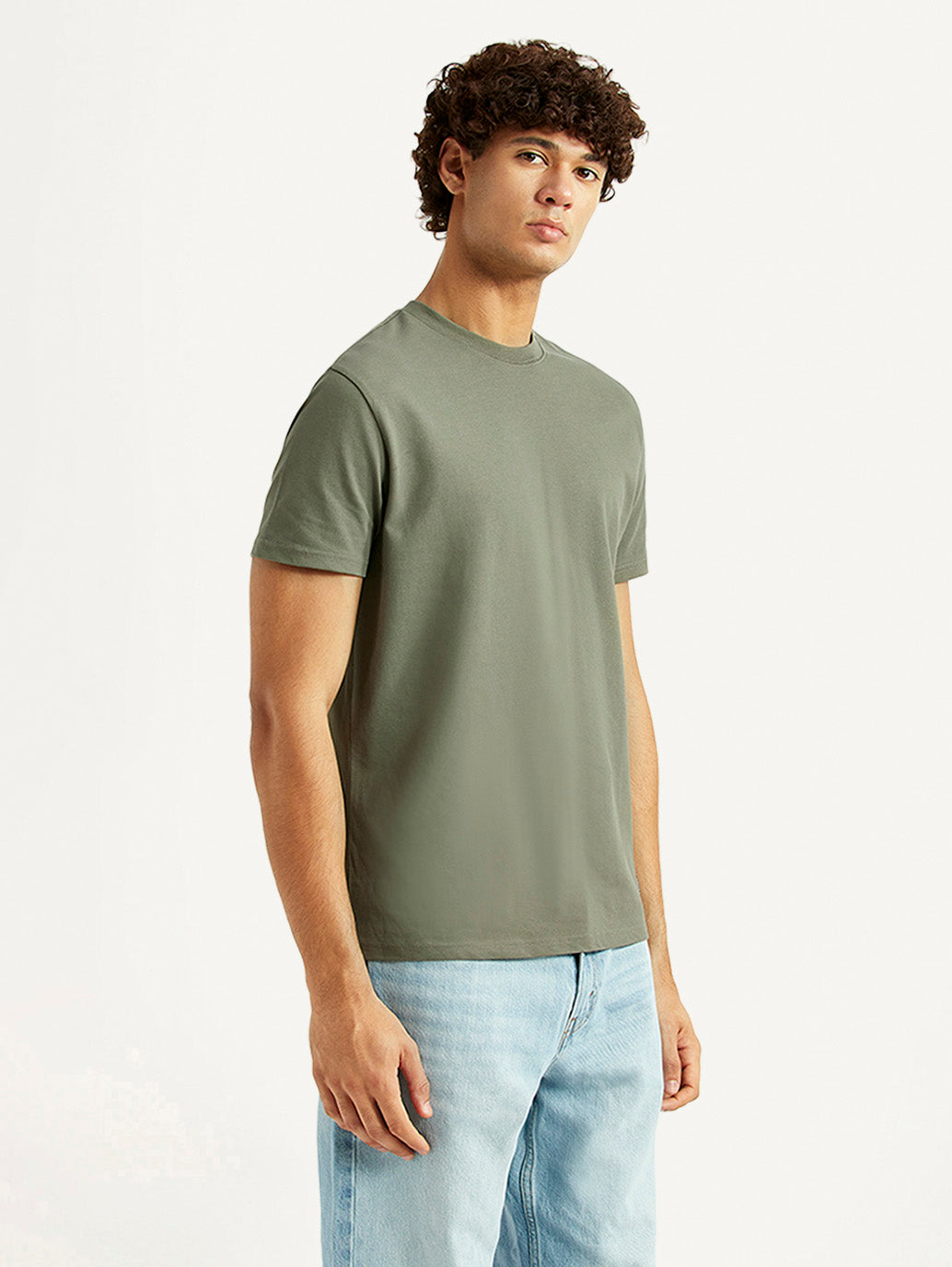 Men's Solid Olive Slim Fit T-shirt - Side View