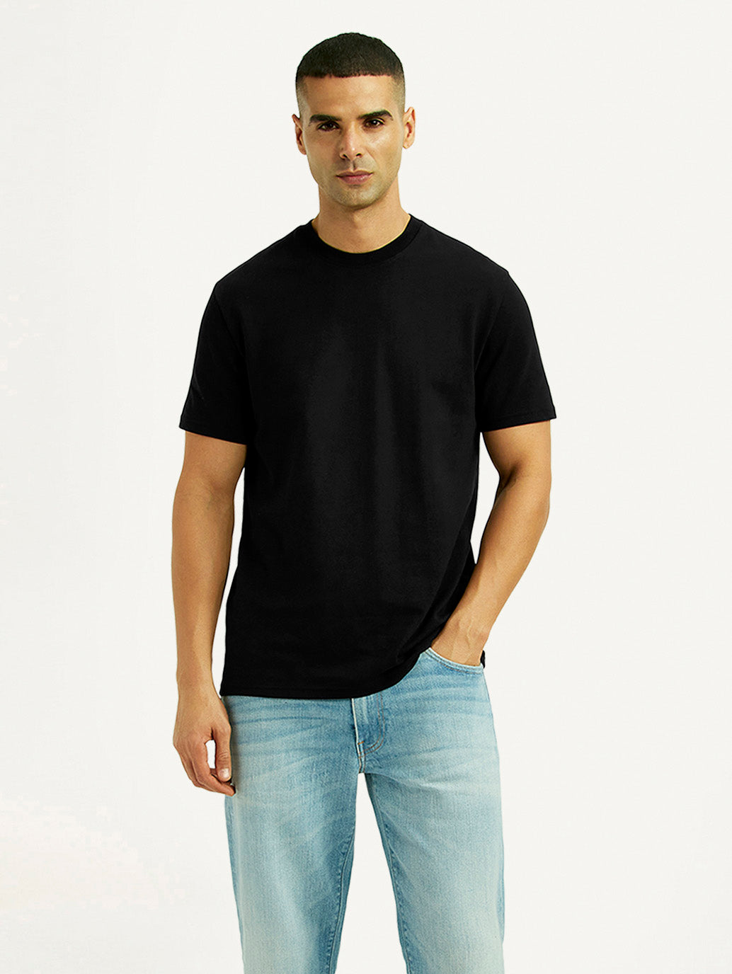 Men's Solid Black Slim Fit T-shirt - Styleshot View