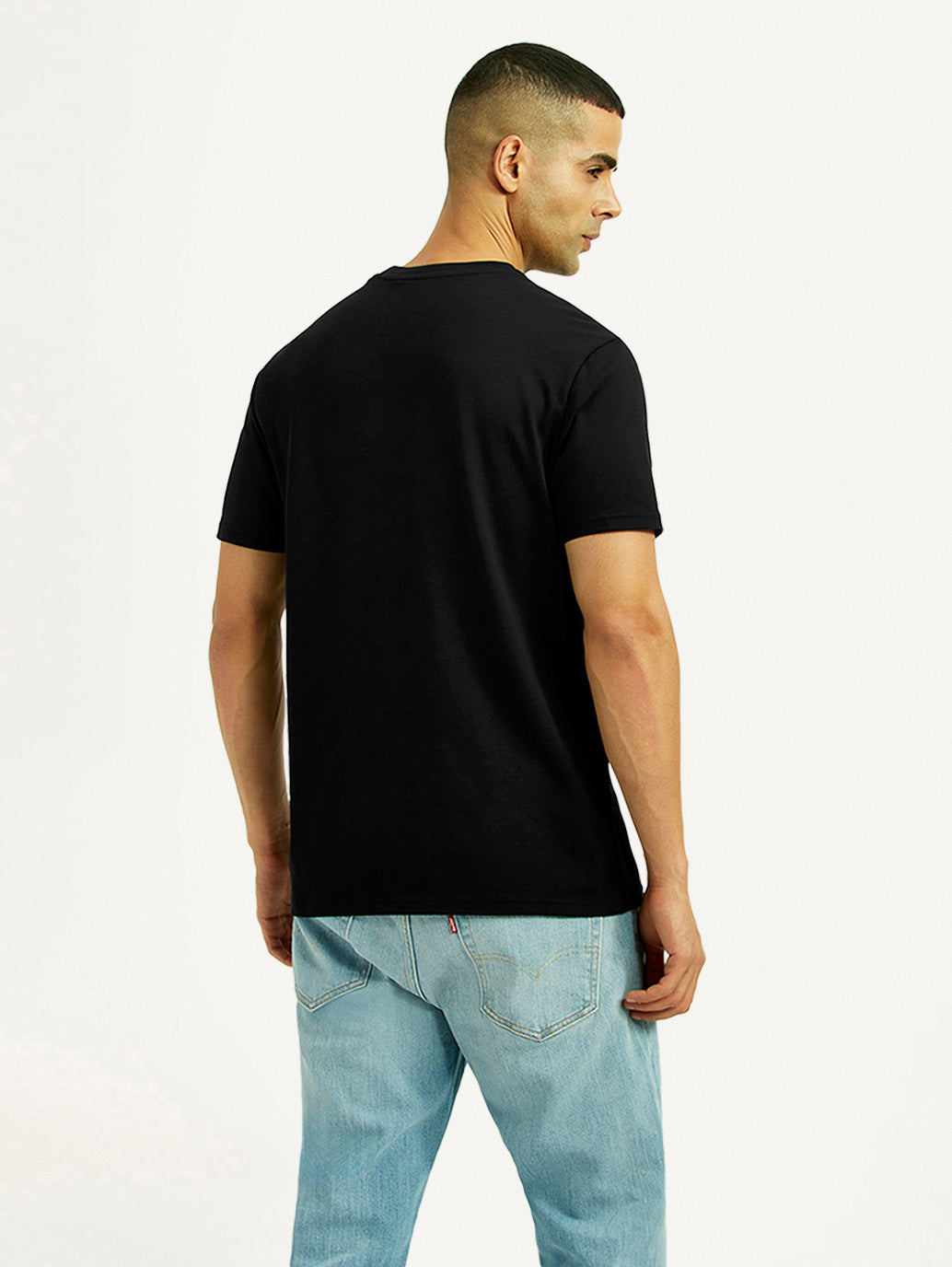 Men's Solid Black Slim Fit T-shirt - Back View