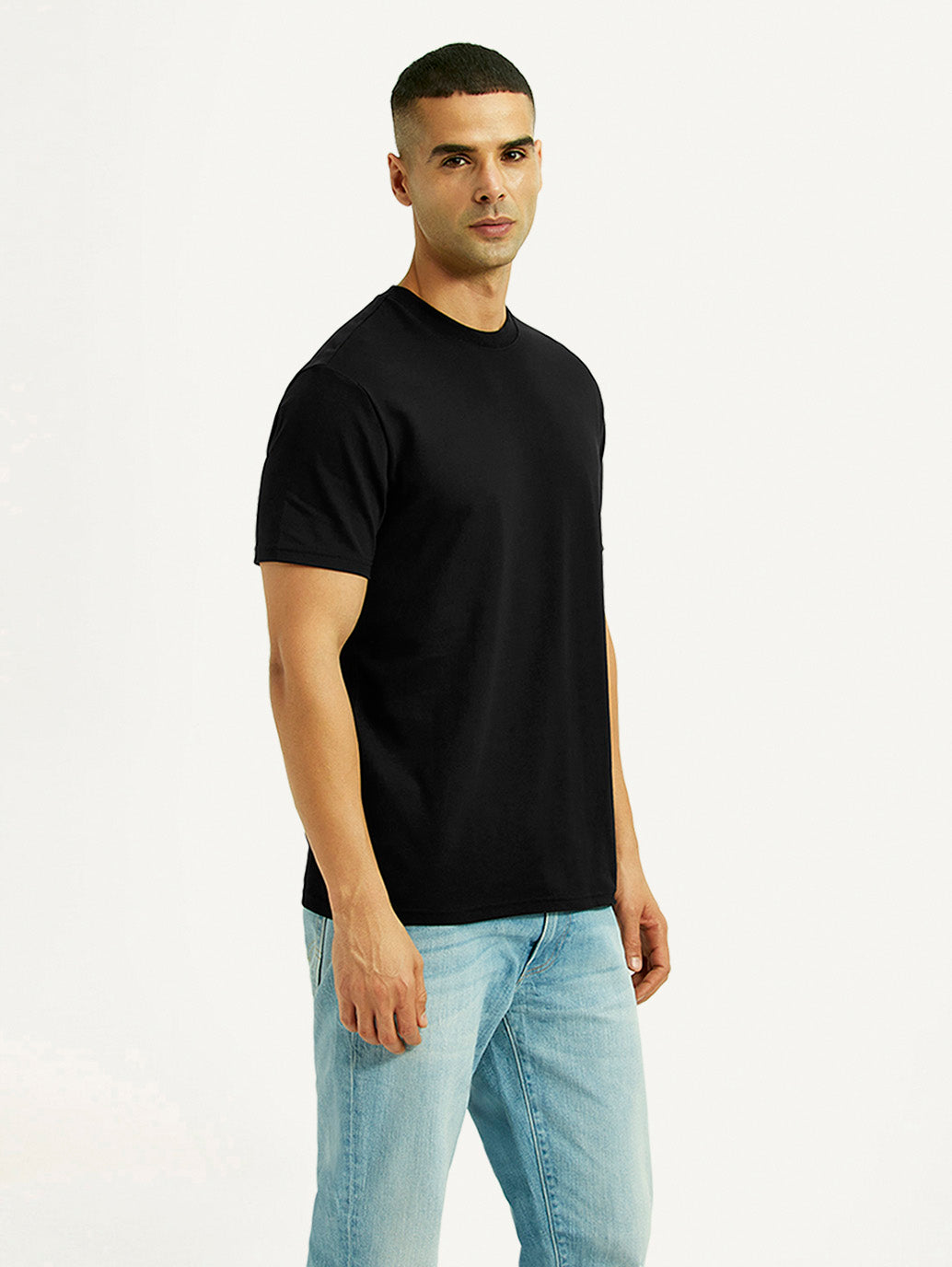 Men's Solid Black Slim Fit T-shirt - Side View
