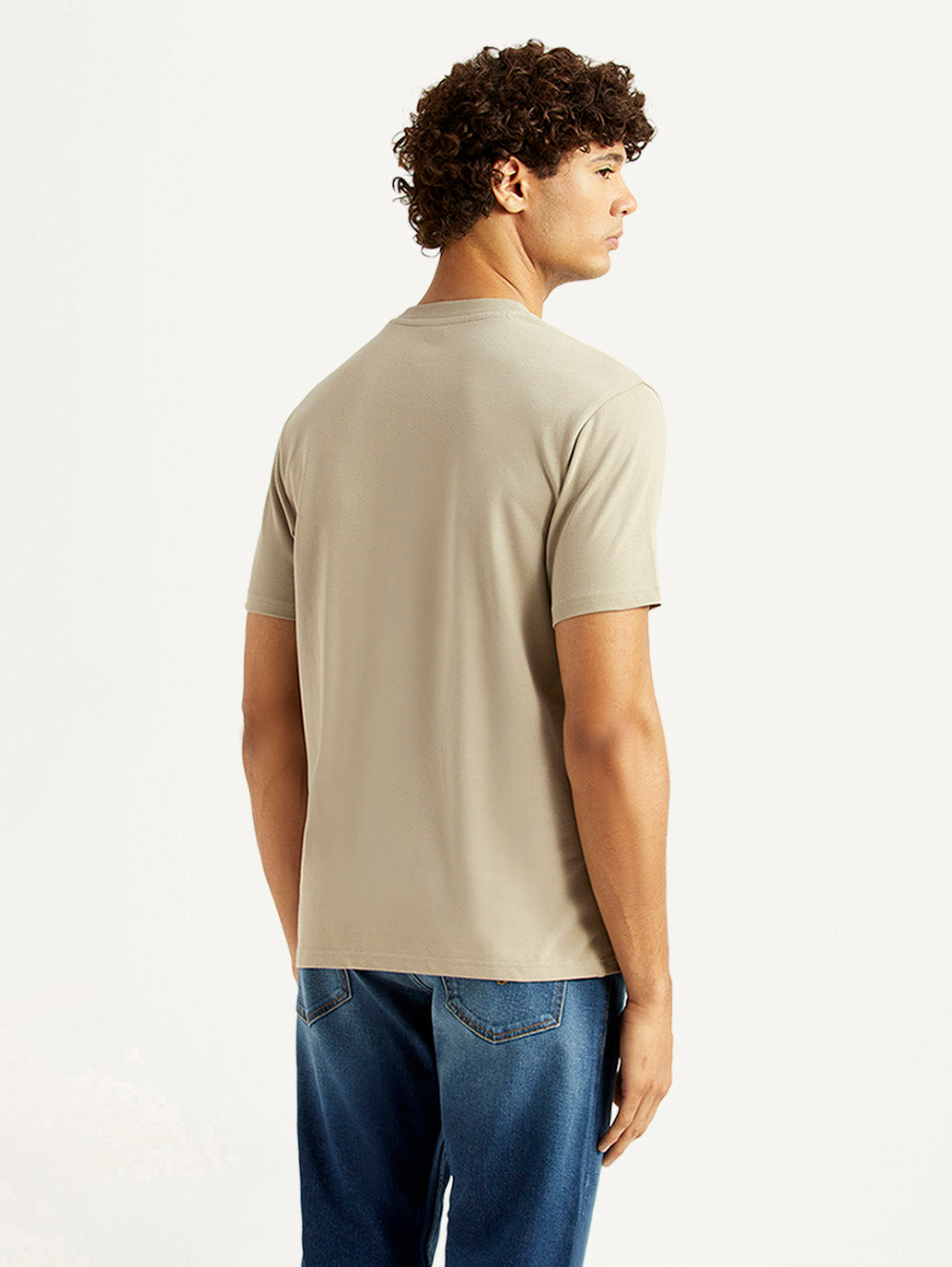 Men's Solid Beige Slim Fit T-shirt - Back View