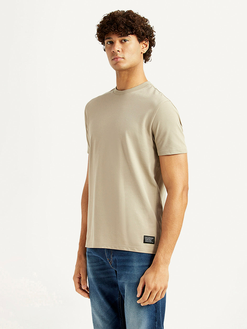 Men's Solid Beige Slim Fit T-shirt - Side View