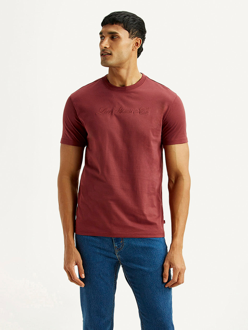 Men's Embroidered Maroon Slim Fit T-shirt - Styleshot View