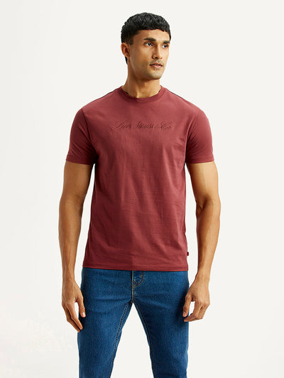 Men's Embroidered Maroon Slim Fit T-shirt-image-3