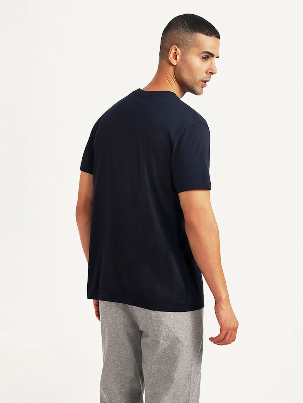 Men's Typographic Print Navy Slim Fit T-shirt - Back View