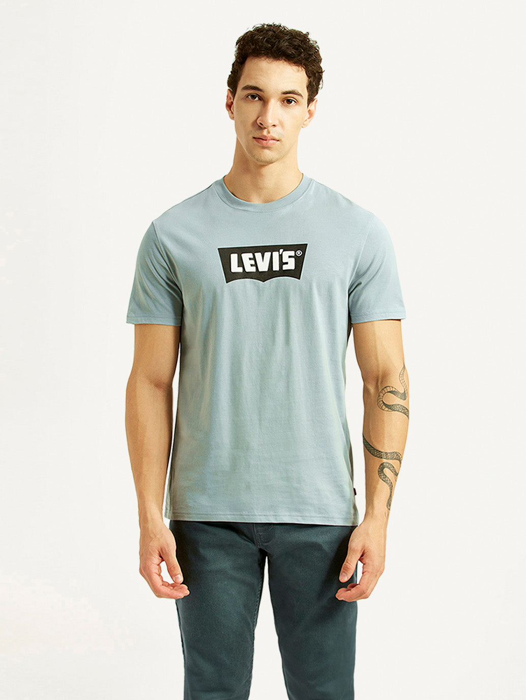 Men's Brand Logo Light Blue Slim Fit T-shirt