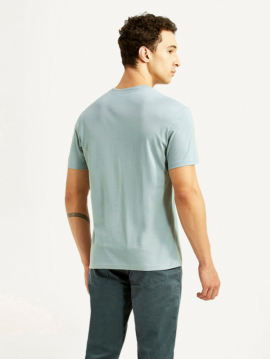 Men's Brand Logo Light Blue Slim Fit T-shirt - Back View