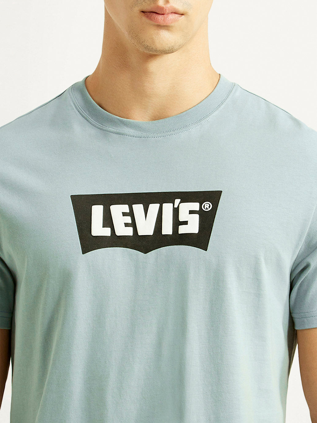 Men's Brand Logo Light Blue Slim Fit T-shirt - Detail View