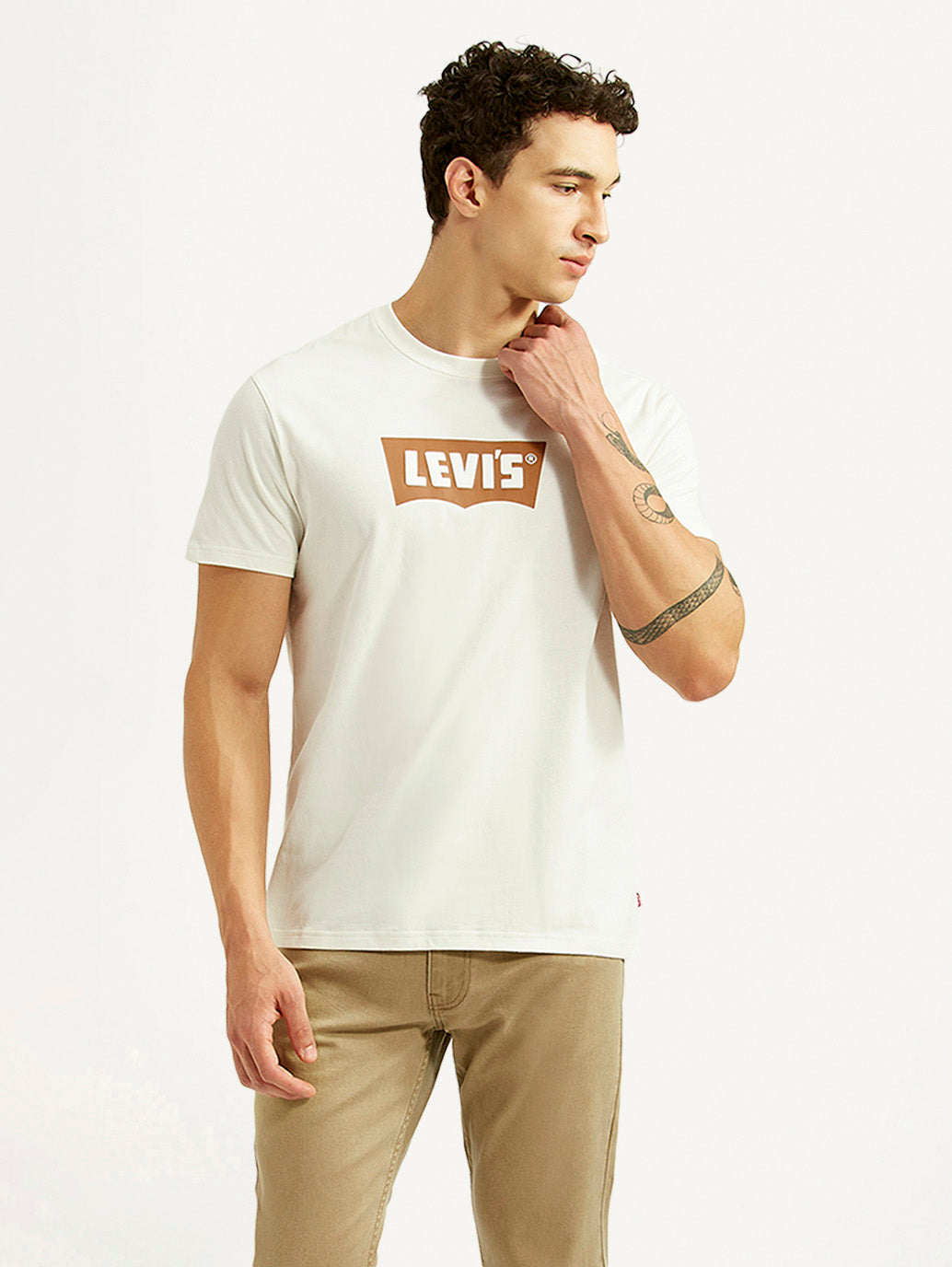Men's Brand Logo Off White Slim Fit T-shirt