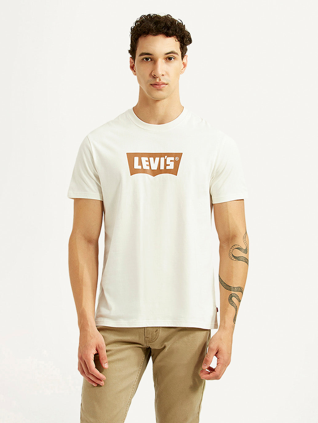Men's Brand Logo Off White Slim Fit T-shirt - Front View