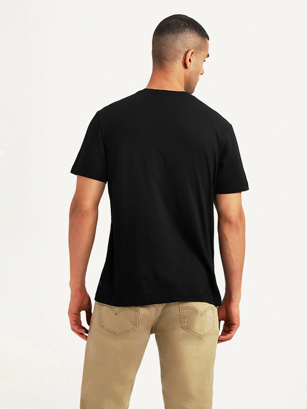 Men's Brand Logo Black Slim Fit T-shirt - Back View