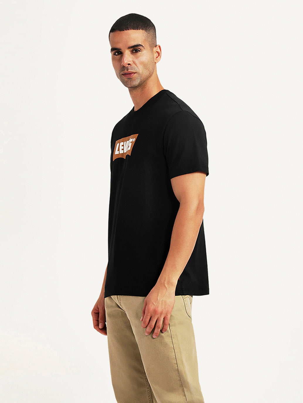 Men's Brand Logo Black Slim Fit T-shirt - Side View
