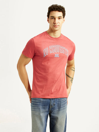 Men's Graphic Print Red Slim Fit T-shirt-image-1