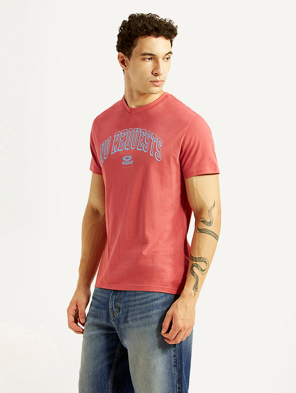 Men's Graphic Print Red Slim Fit T-shirt - Side View