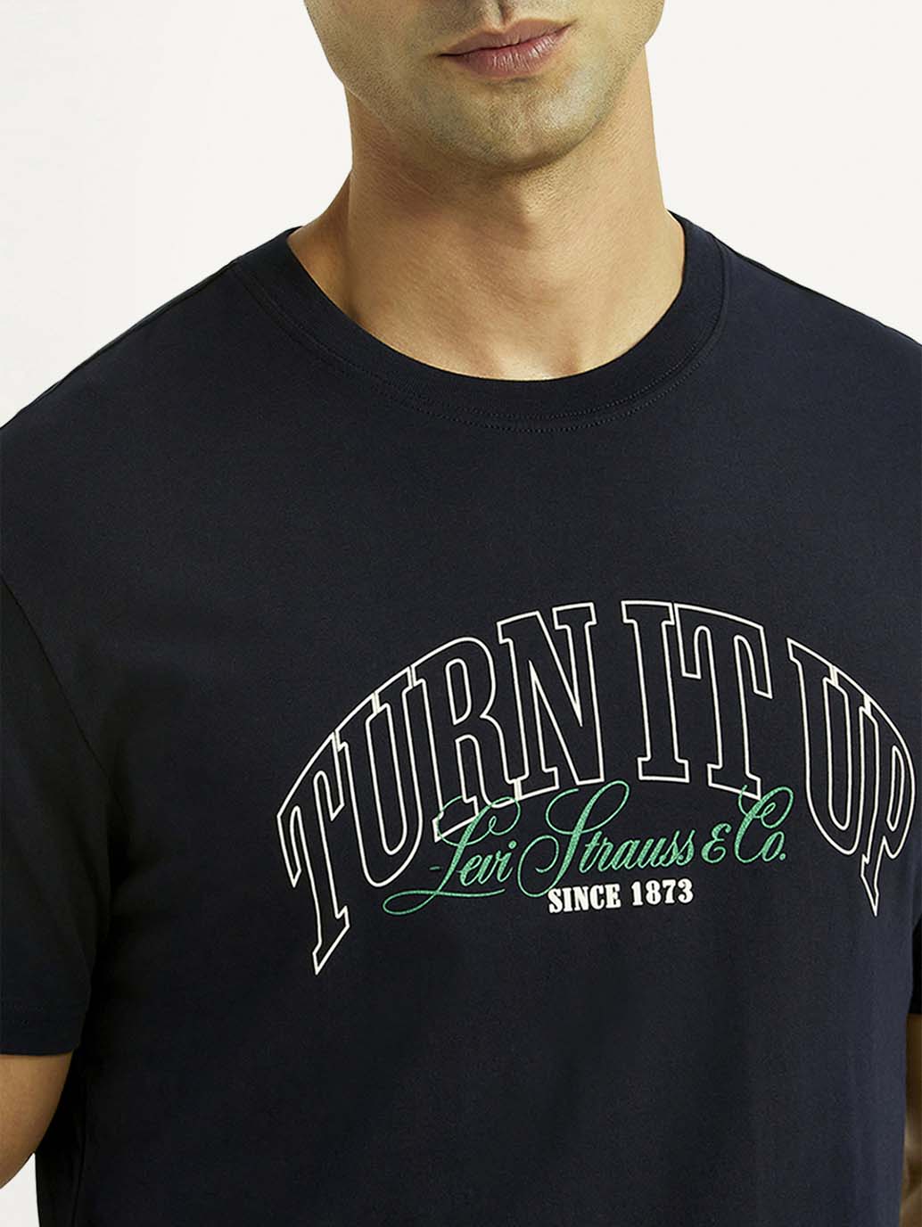 Men's Typographic Print Navy Slim Fit T-shirt - Detail View