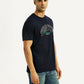 Men's Typographic Print Navy Slim Fit T-shirt - Side View