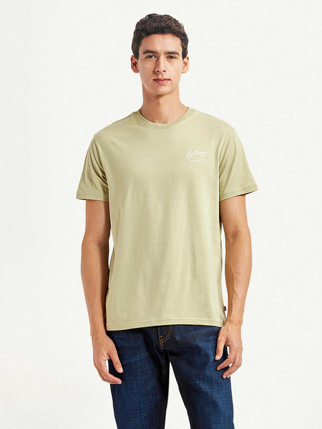 Men's Solid Beige Slim Fit T-shirt - Front View