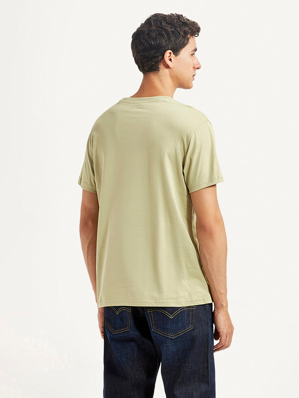 Men's Solid Beige Slim Fit T-shirt - Back View