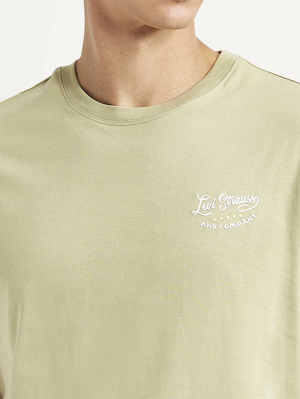 Men's Solid Beige Slim Fit T-shirt - Detail View