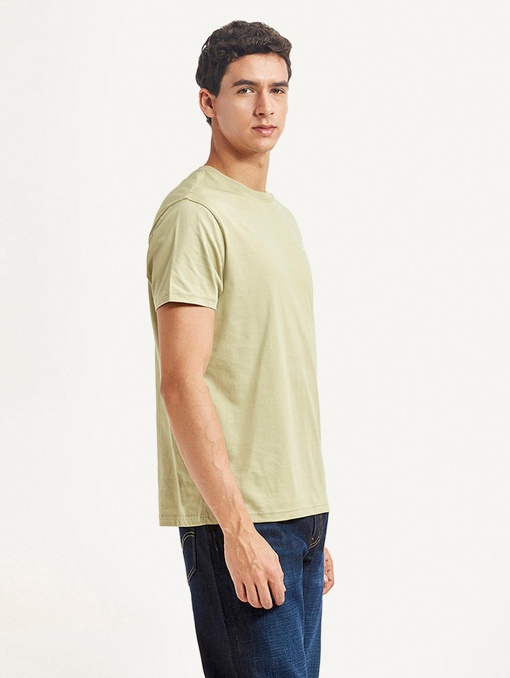 Men's Solid Beige Slim Fit T-shirt - Side View