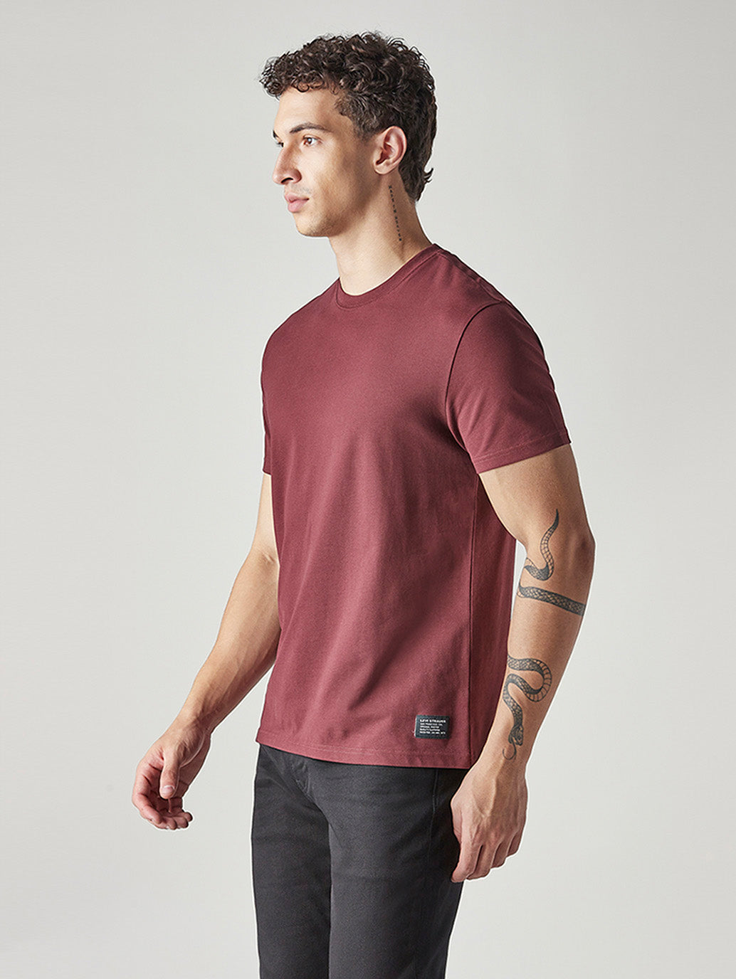 Men's Solid Slim Fit Pique T-Shirt - Side View