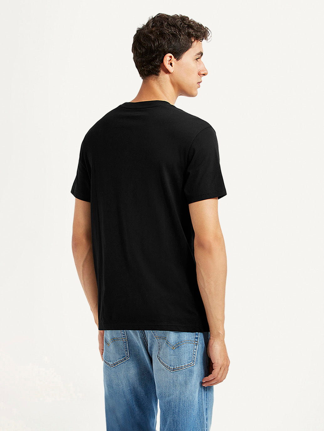 Men's Brand Logo Black Slim Fit T-shirt - Back View