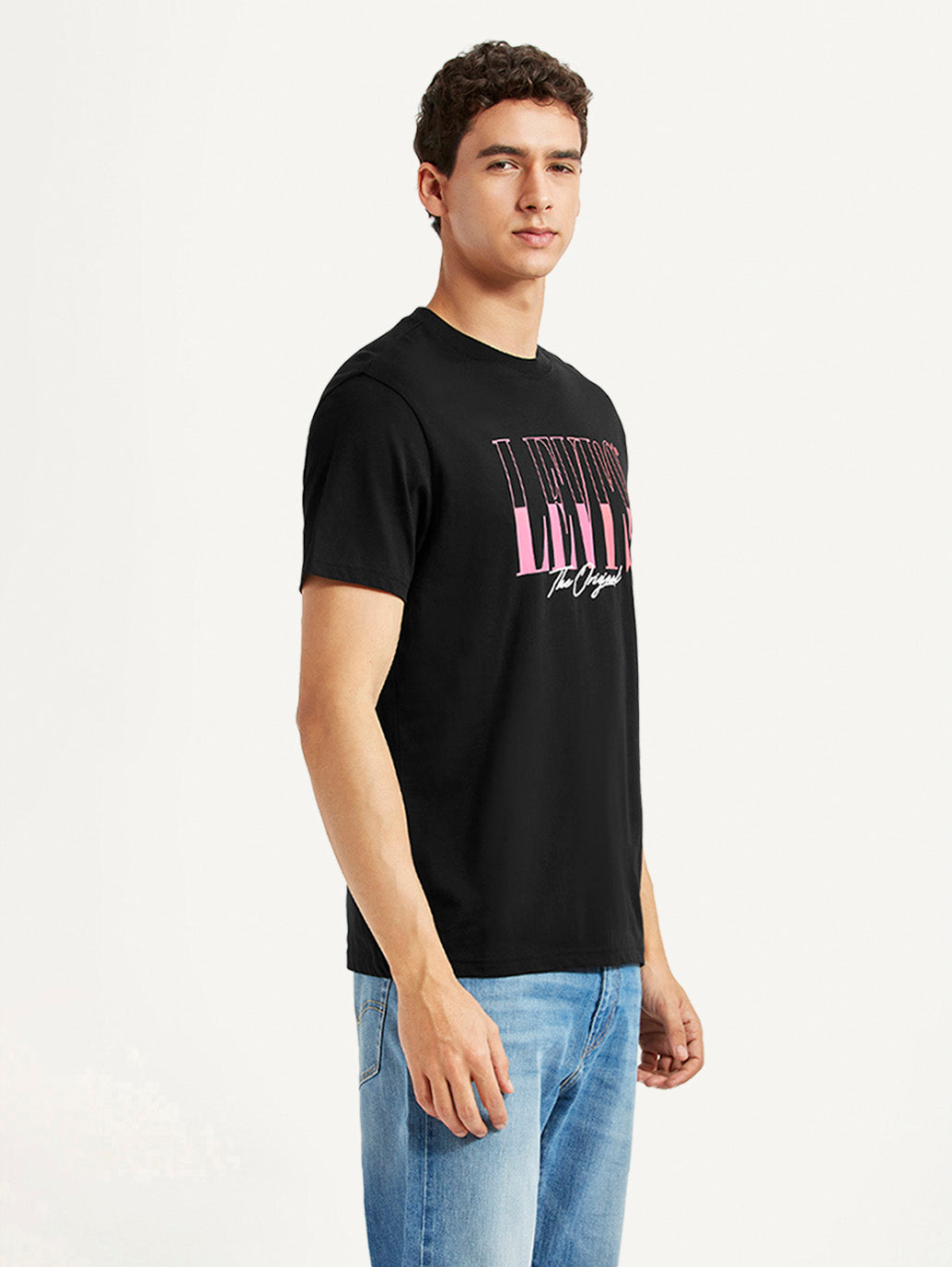 Men's Brand Logo Black Slim Fit T-shirt - Side View