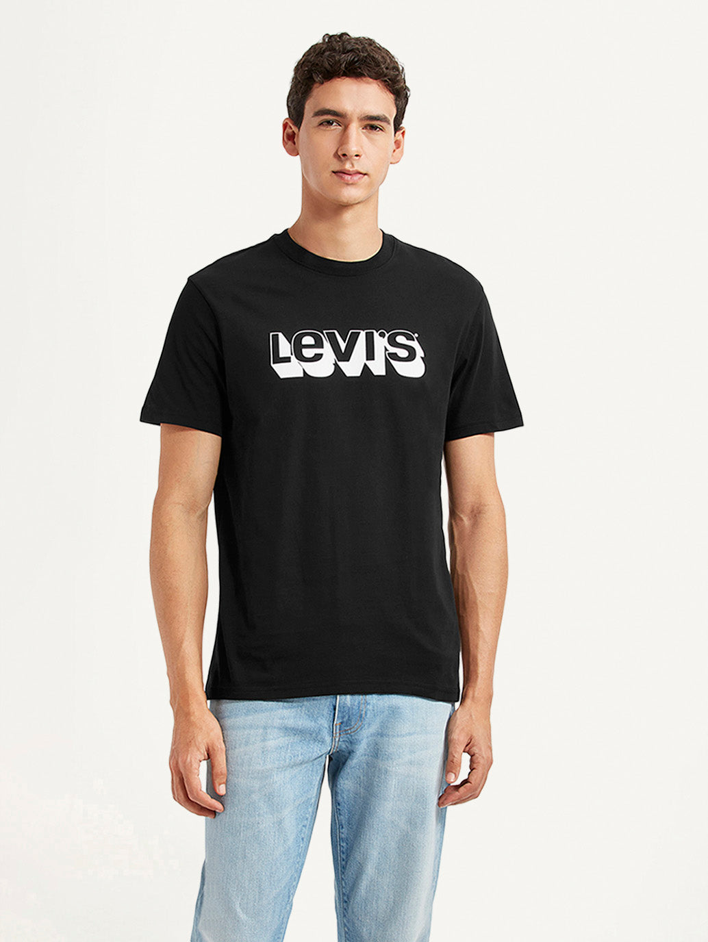 Men's Brand Logo Black Slim Fit T-shirt - Front View