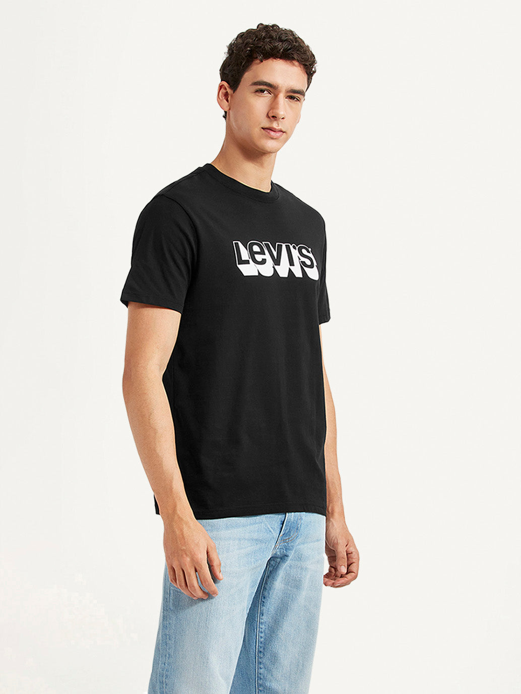 Men's Brand Logo Black Slim Fit T-shirt - Side View