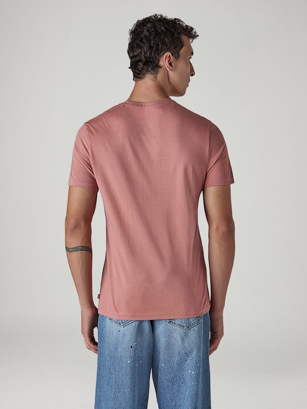 Men's Solid Round Neck Slim Fit Jersey T-Shirt - Back View