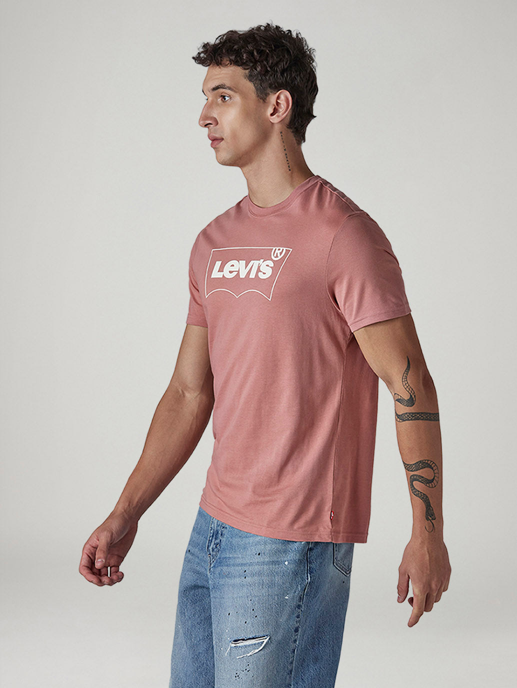 Men's Solid Round Neck Slim Fit Jersey T-Shirt - Side View