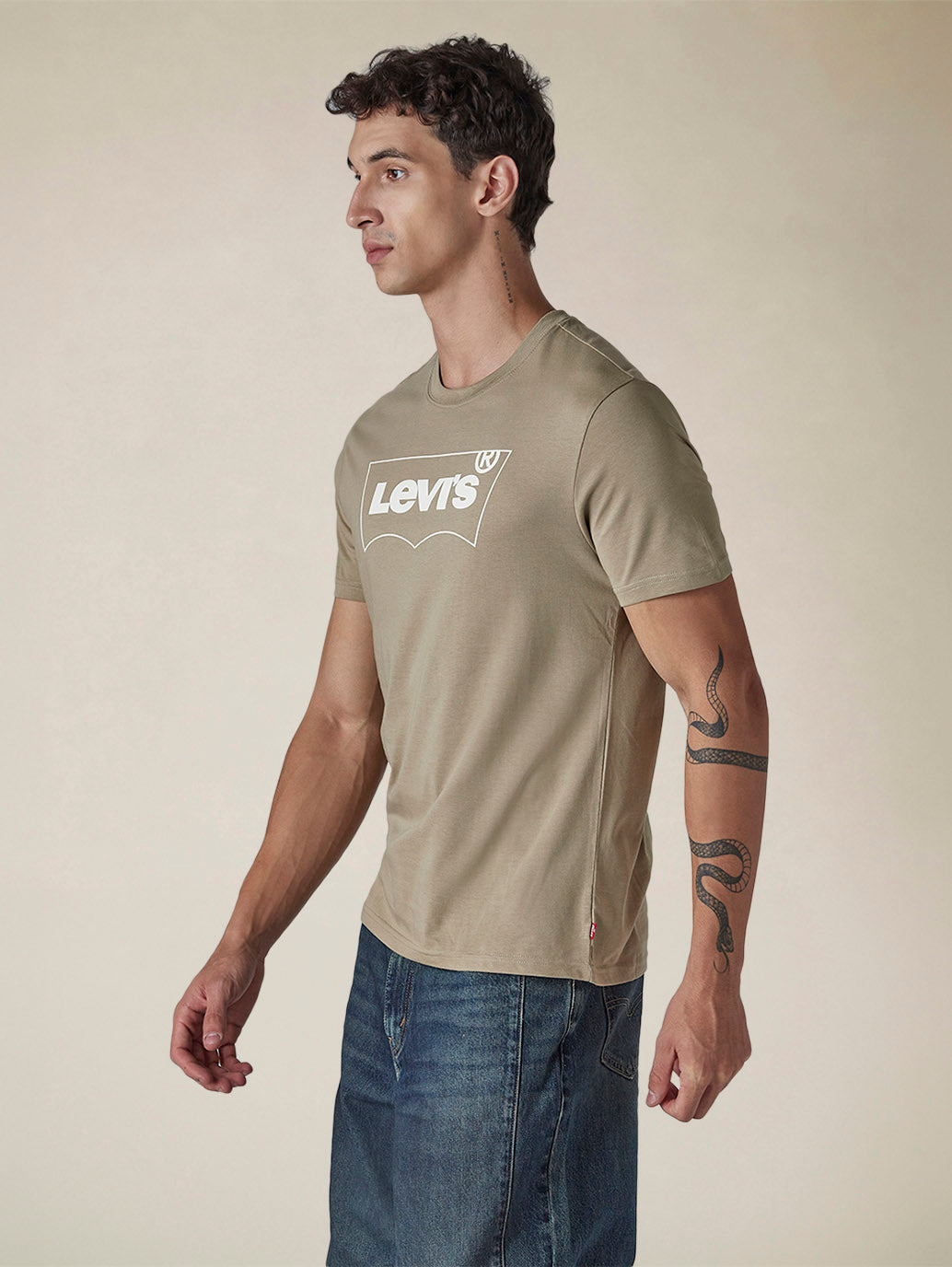 Men's Solid Round Neck Slim Fit Jersey T-Shirt - Side View