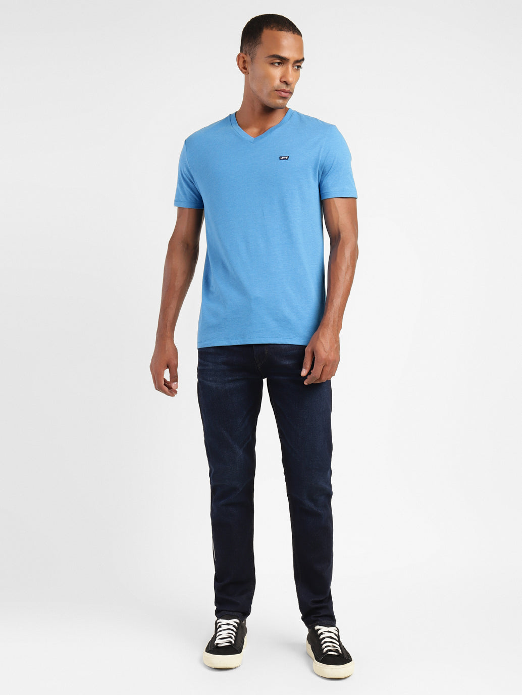 Men's Solid V Neck T-shirt Blue