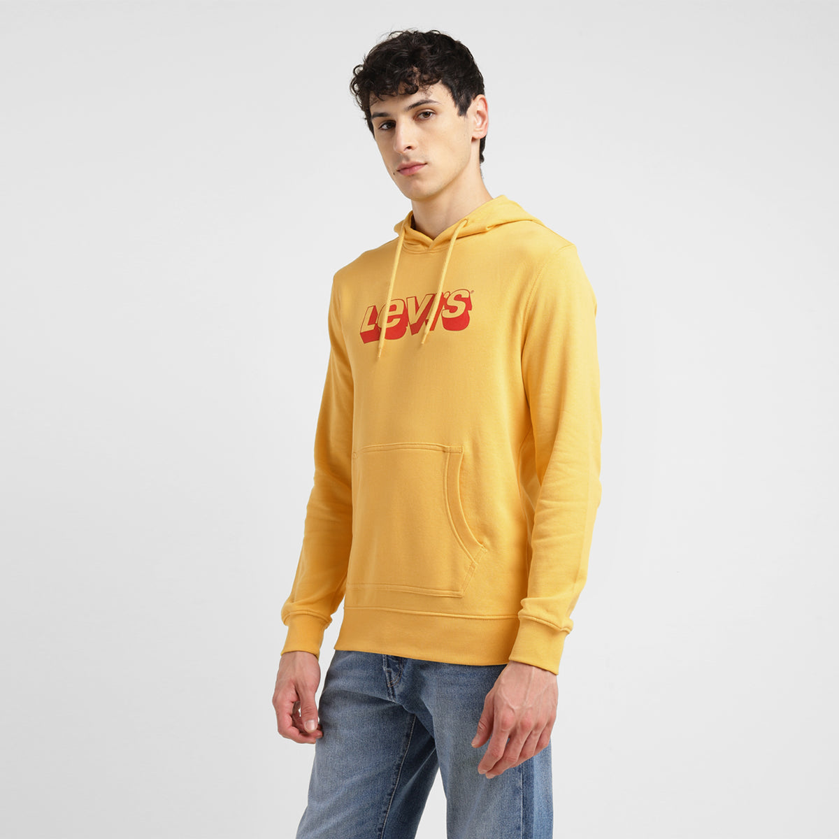 Men's Brand Logo Yellow Hooded Sweatshirt