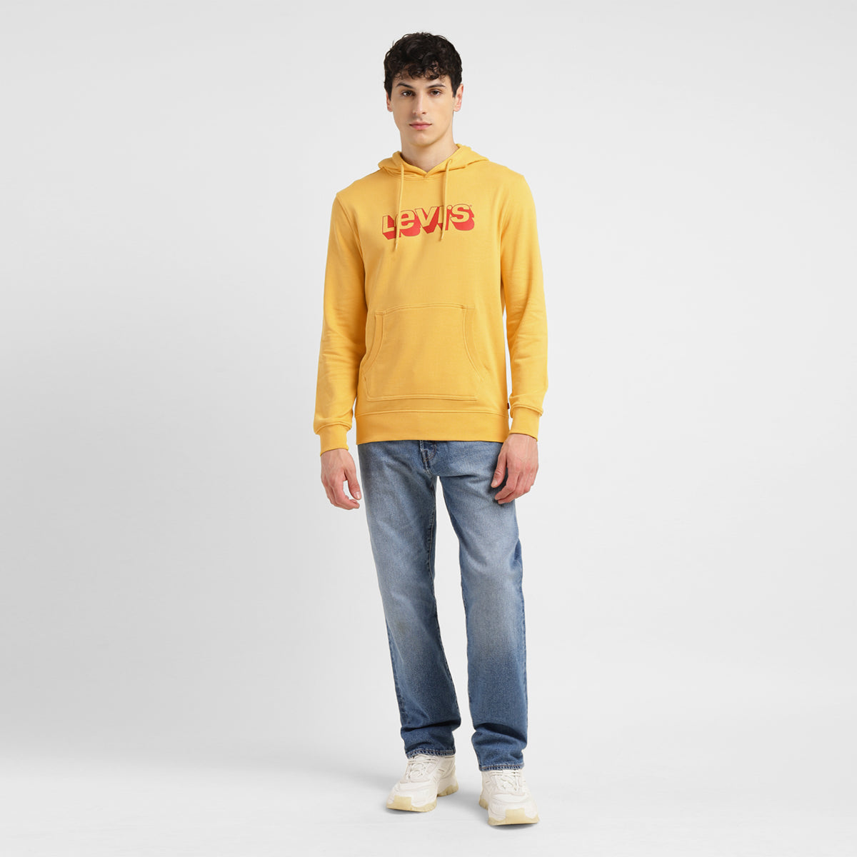 Men's Brand Logo Yellow Hooded Sweatshirt