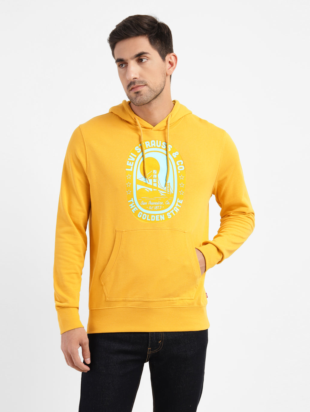 Men's Graphic Print Hooded Sweatshirt Yellow