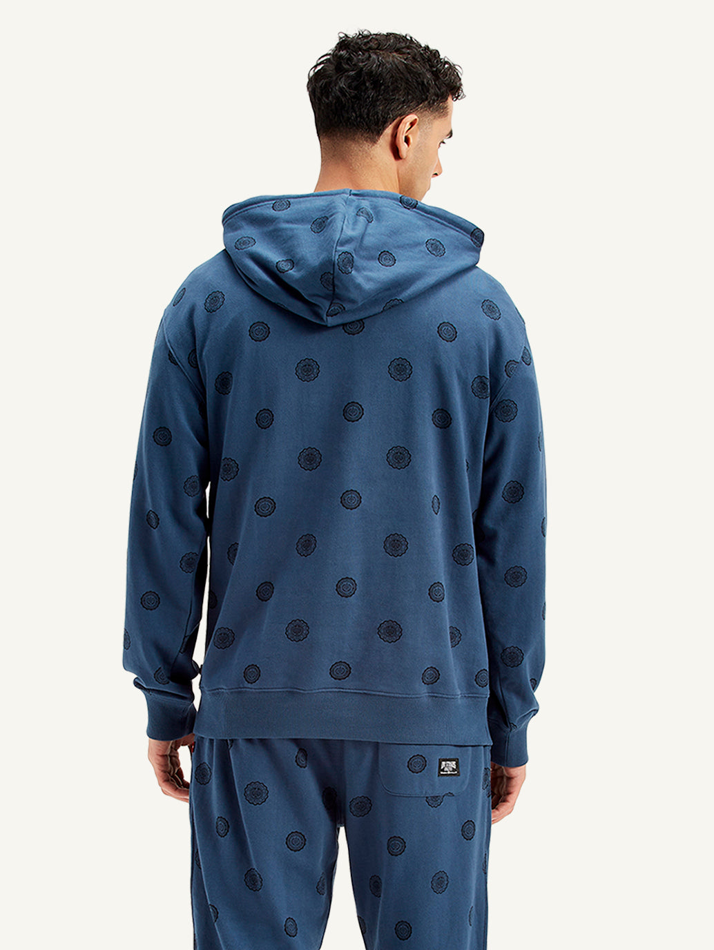 Men's Printed Navy Hooded Sweatshirt