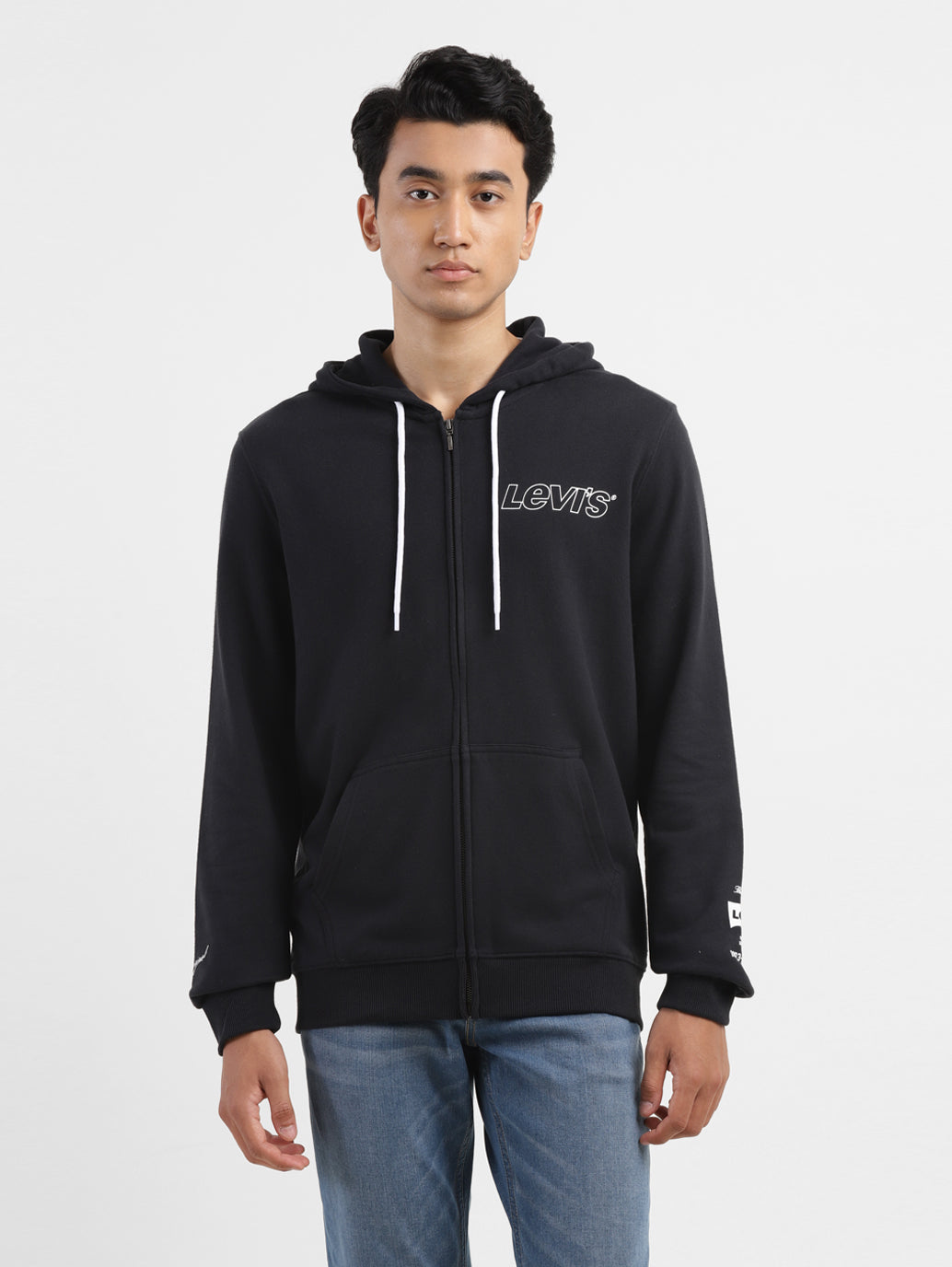 Men's Brand Logo Black Hooded Sweatshirt