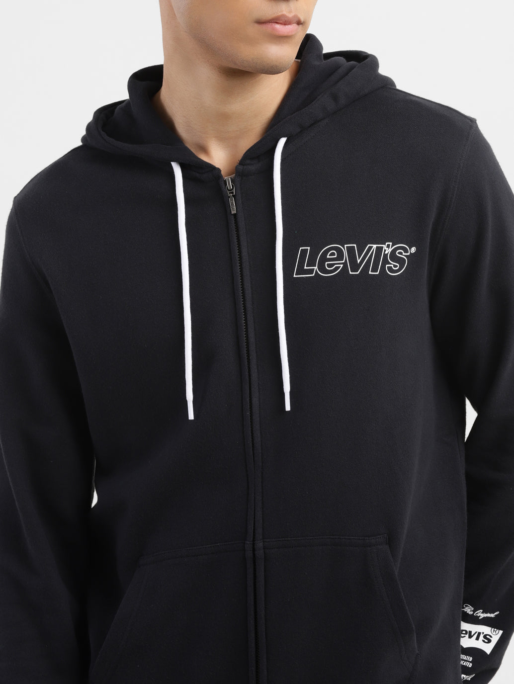 Men s Brand Logo Black Hooded Sweatshirt Levis India Store