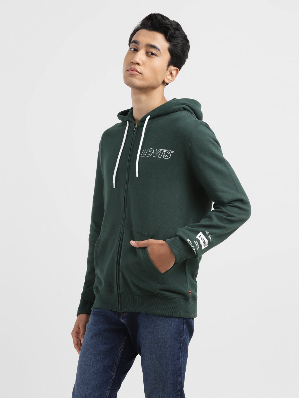 Men's Brand Logo Dark Green Hooded Sweatshirt