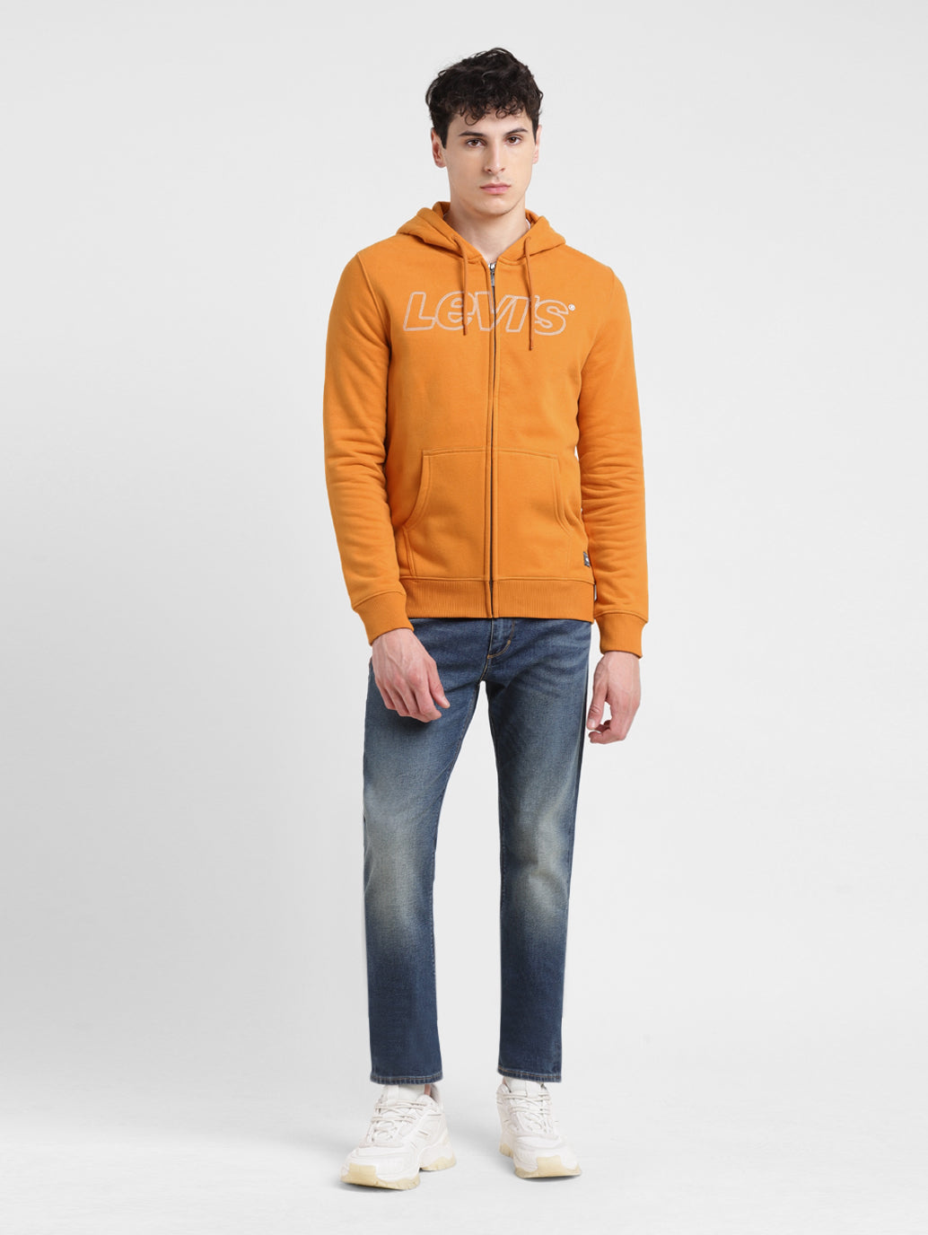 Men's Solid Orange Hooded Sweatshirt