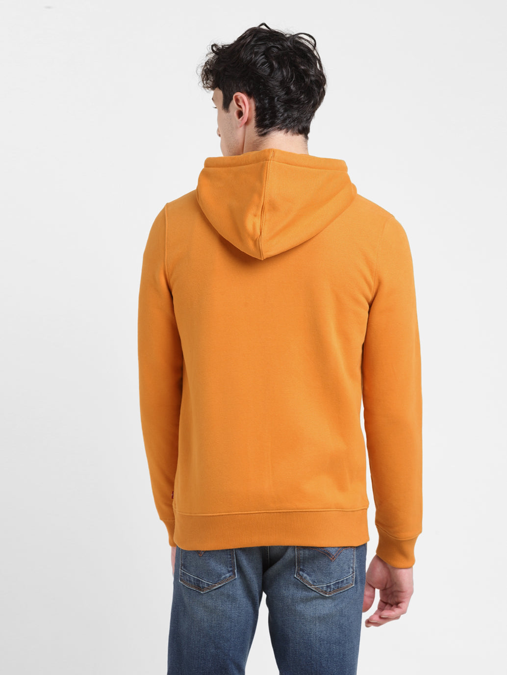 Men's Solid Orange Hooded Sweatshirt