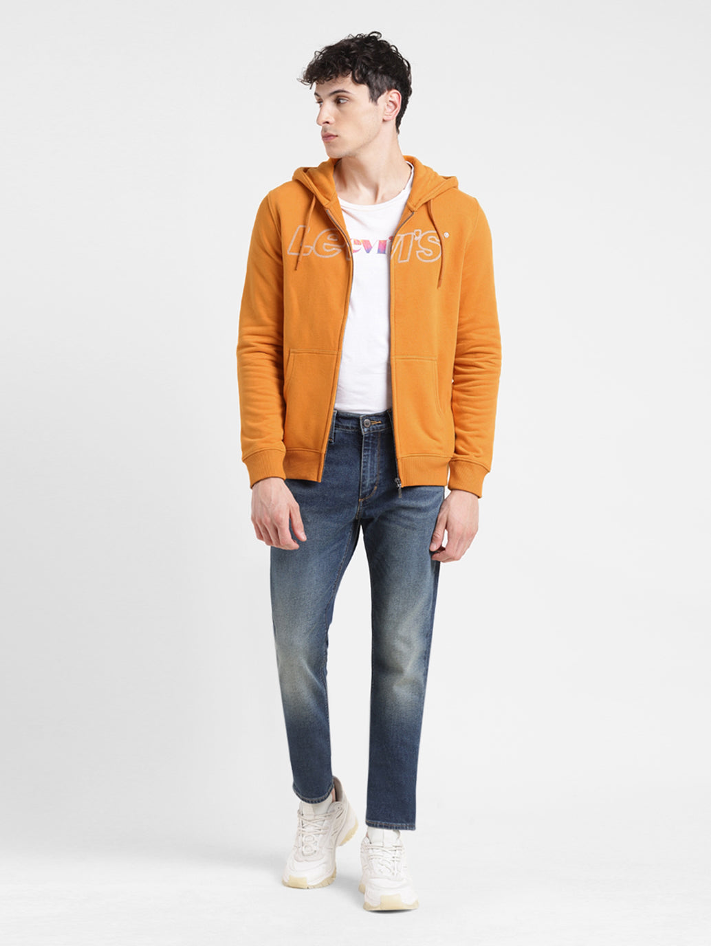 Men's Solid Orange Hooded Sweatshirt - Main Image