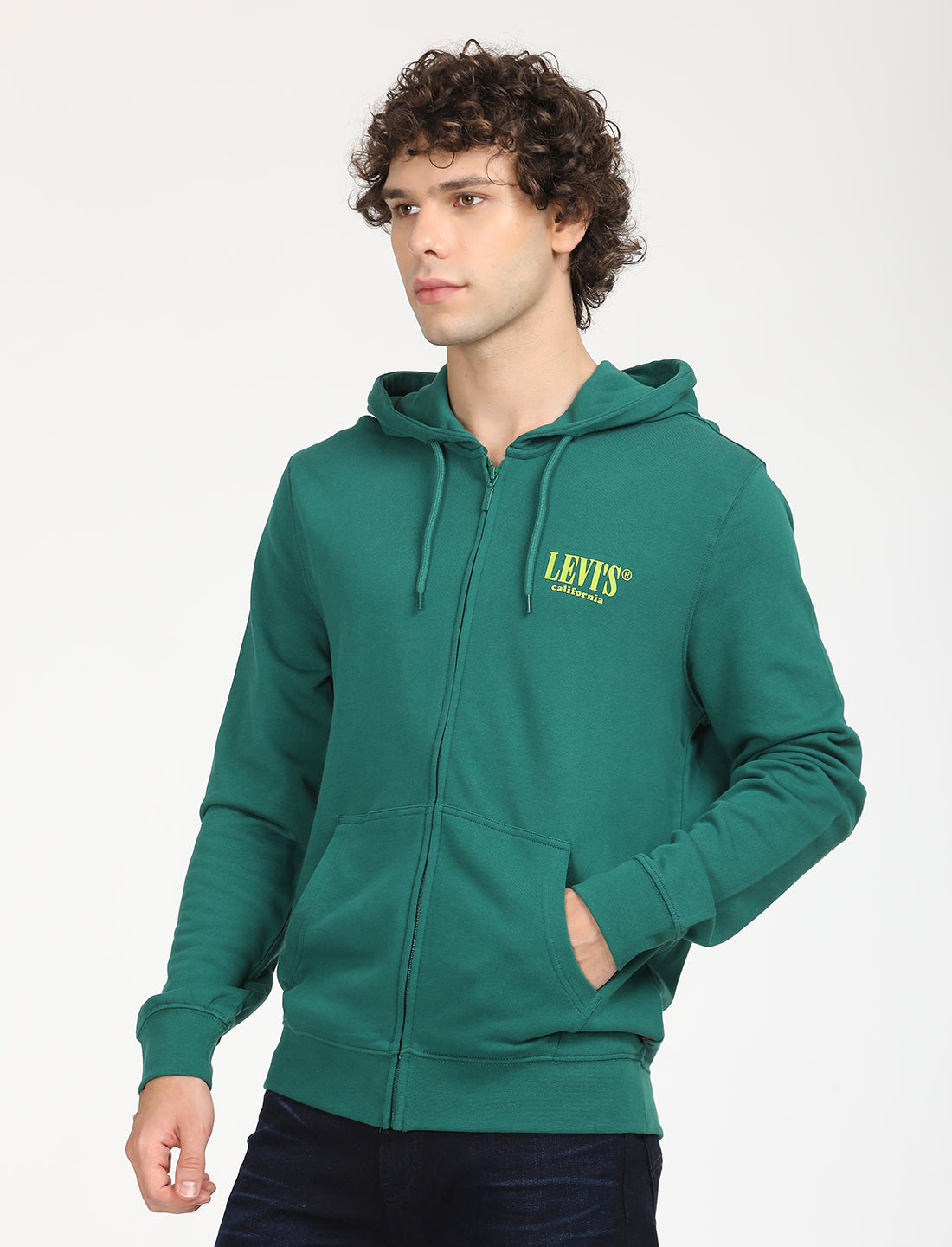 Men's Solid Green Hooded Sweatshirt